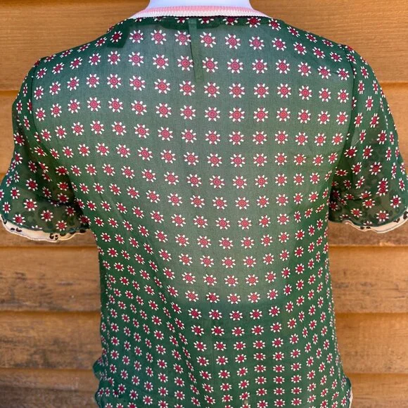 Scotch & Soda The Peaks Green Floral Napoleon Collar Blouse Shirt Size XS - Picture 7 of 8